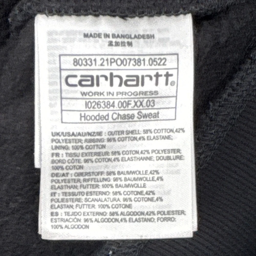Carhartt WIP Hoodie Chase Sweat Black Men L Work in Progress I026384 Streetwear